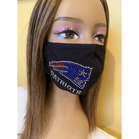 New England Patriots Rhinestone Bling Face Mask Side Logo - Picture 2 of 12